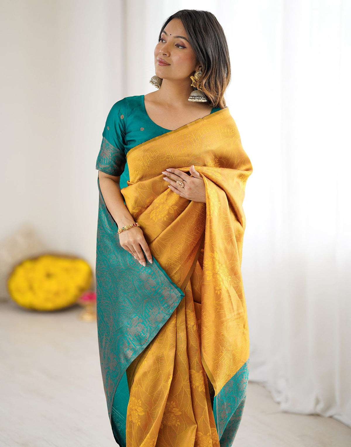 Yellow Regal Silk Woven Saree