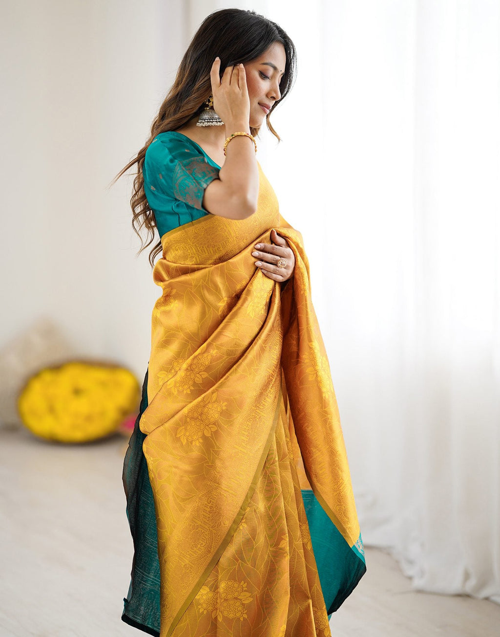 Yellow Regal Silk Woven Saree