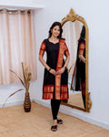 Black Elegant Kanchi Cotton V-Neck Kurti With Dupatta