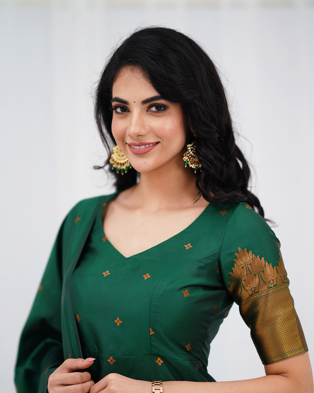 Premium Blended Silk Green Kurti Set