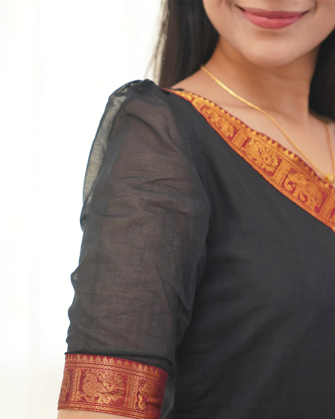 Black Stylish Kanchi Cotton V-Neck Kurti With Dupatta