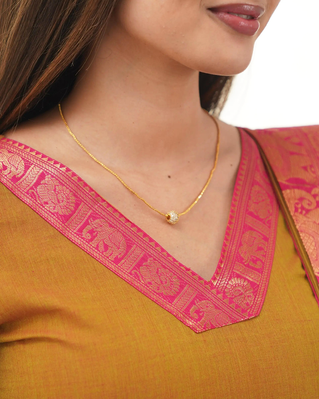 Musted Stylish Kanchi Cotton V-Neck Kurti With Dupatta