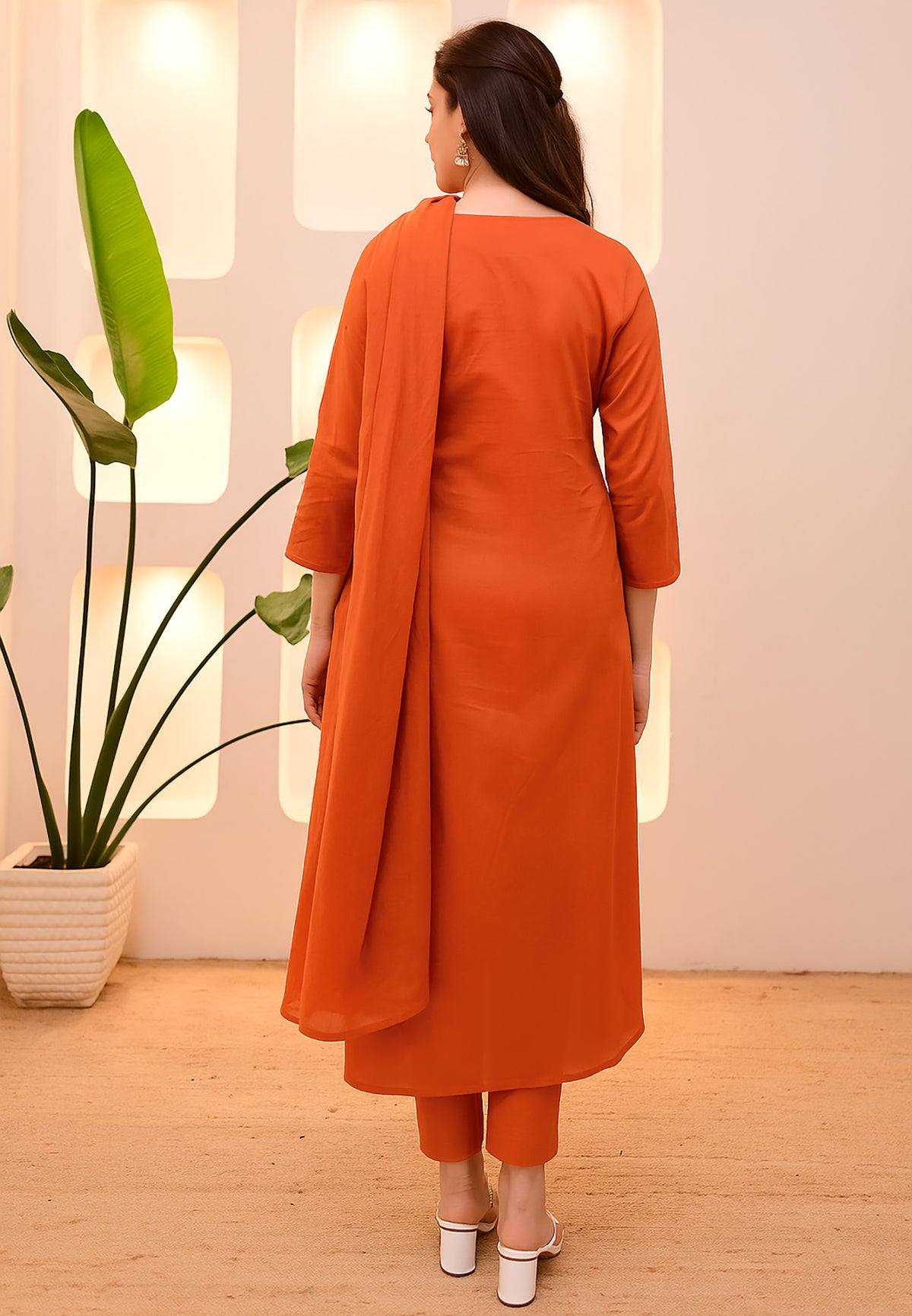Orange Embroidered Tesla Kurta Set with Matching Dupatta