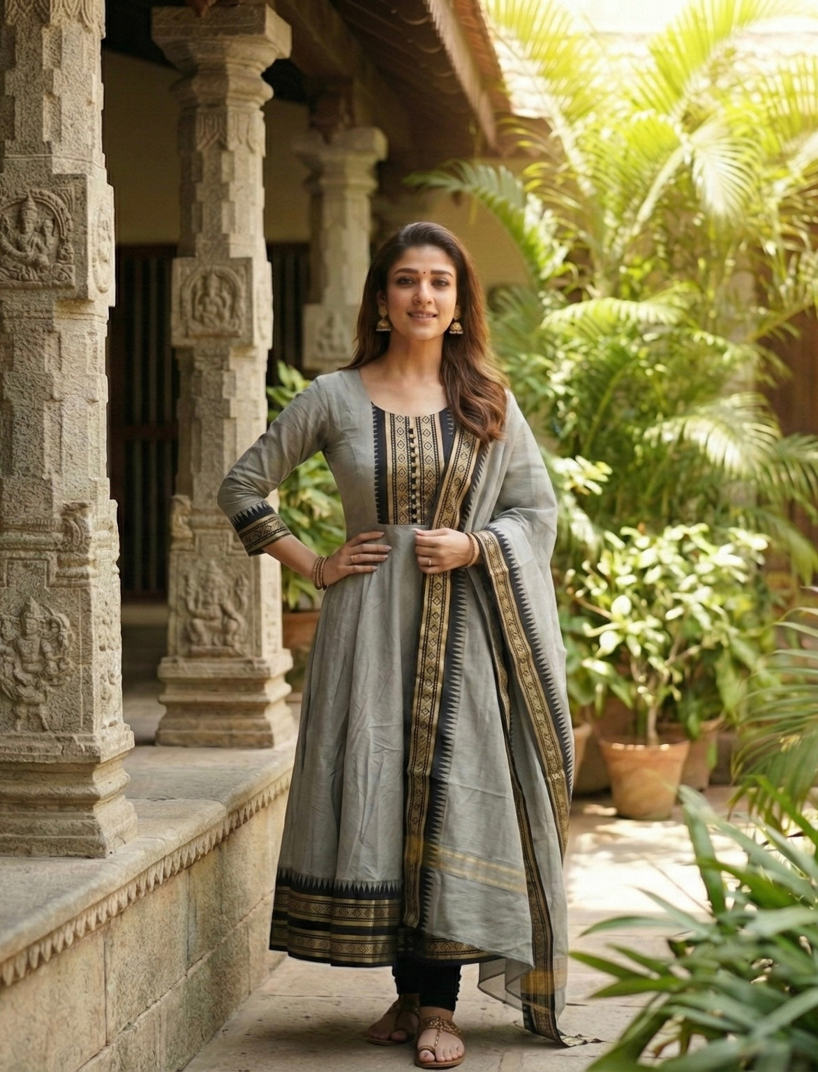 Kanchi Cotton Jacquard Embroidered Gown With Dupatta