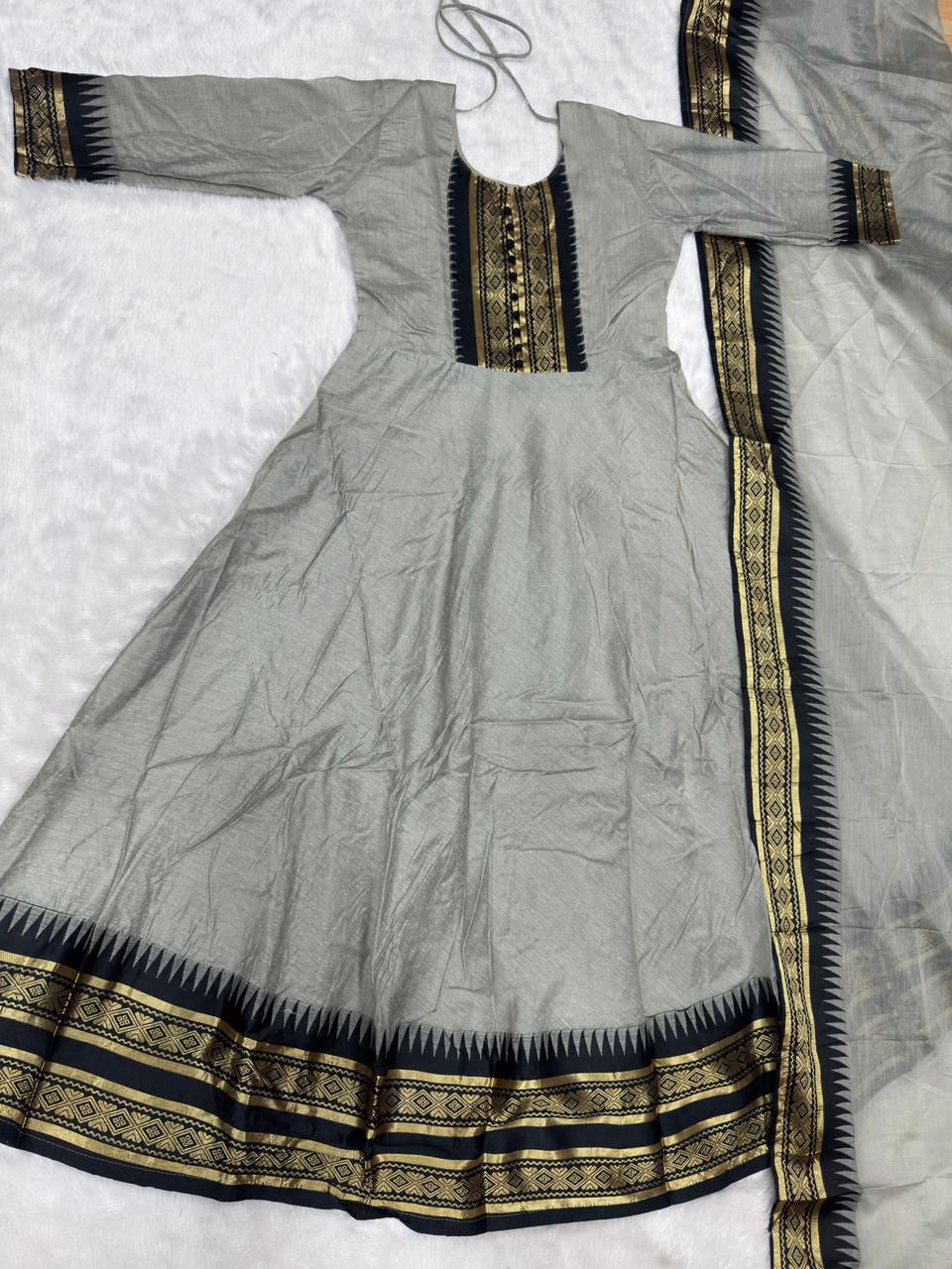 Kanchi Cotton Jacquard Embroidered Gown With Dupatta