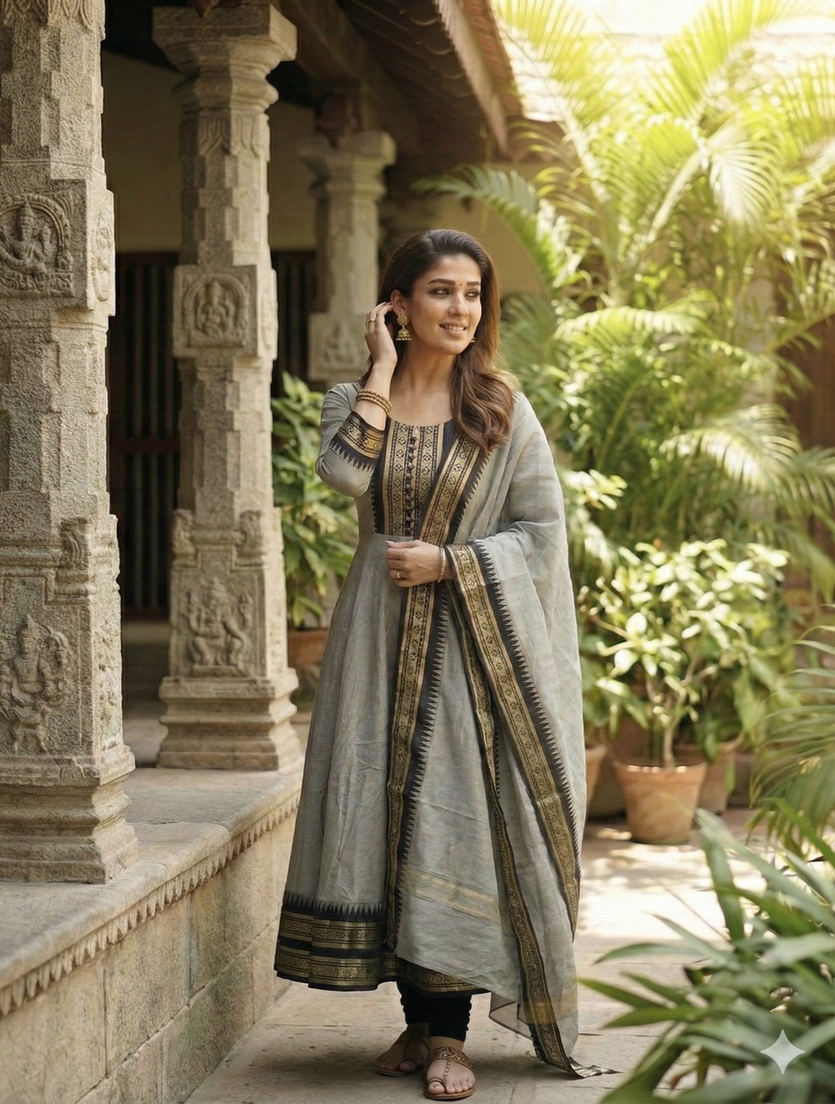 Kanchi Cotton Jacquard Embroidered Gown With Dupatta