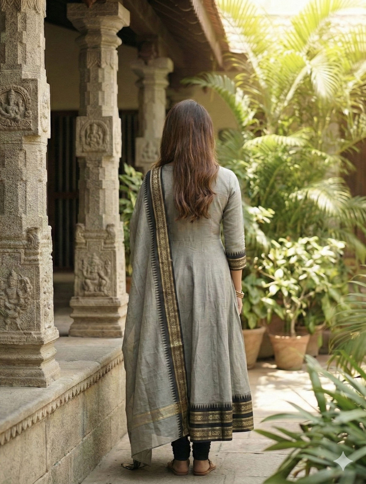 Kanchi Cotton Jacquard Embroidered Gown With Dupatta