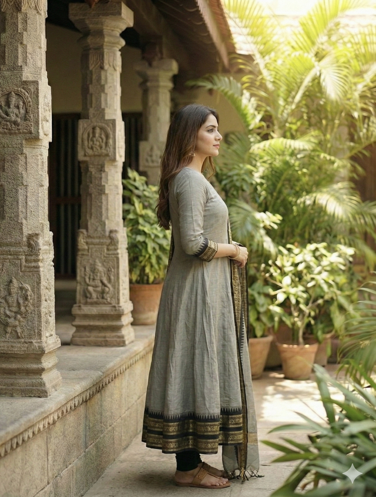 Kanchi Cotton Jacquard Embroidered Gown With Dupatta