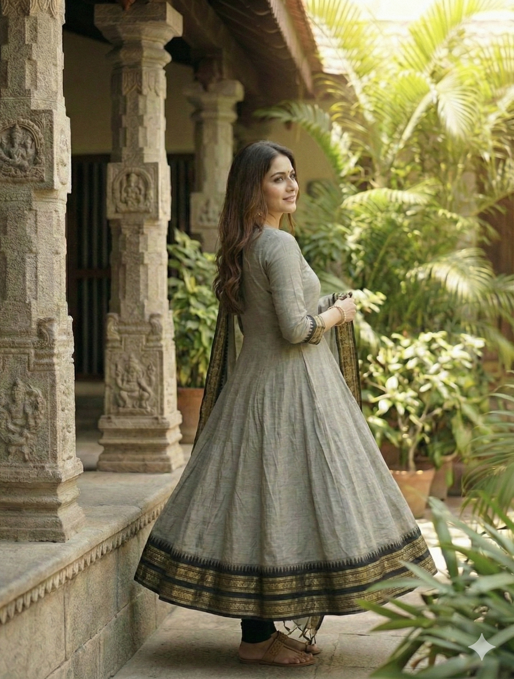 Kanchi Cotton Jacquard Embroidered Gown With Dupatta