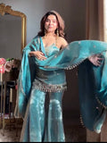 Aqua Blue Fendy Silk Sharara Plazo Set with Mirror Work Dupatta