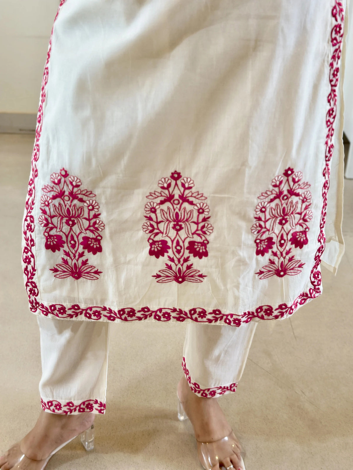 Off White Embroidered Tesla Kurta Set with Vichitra Dupatta