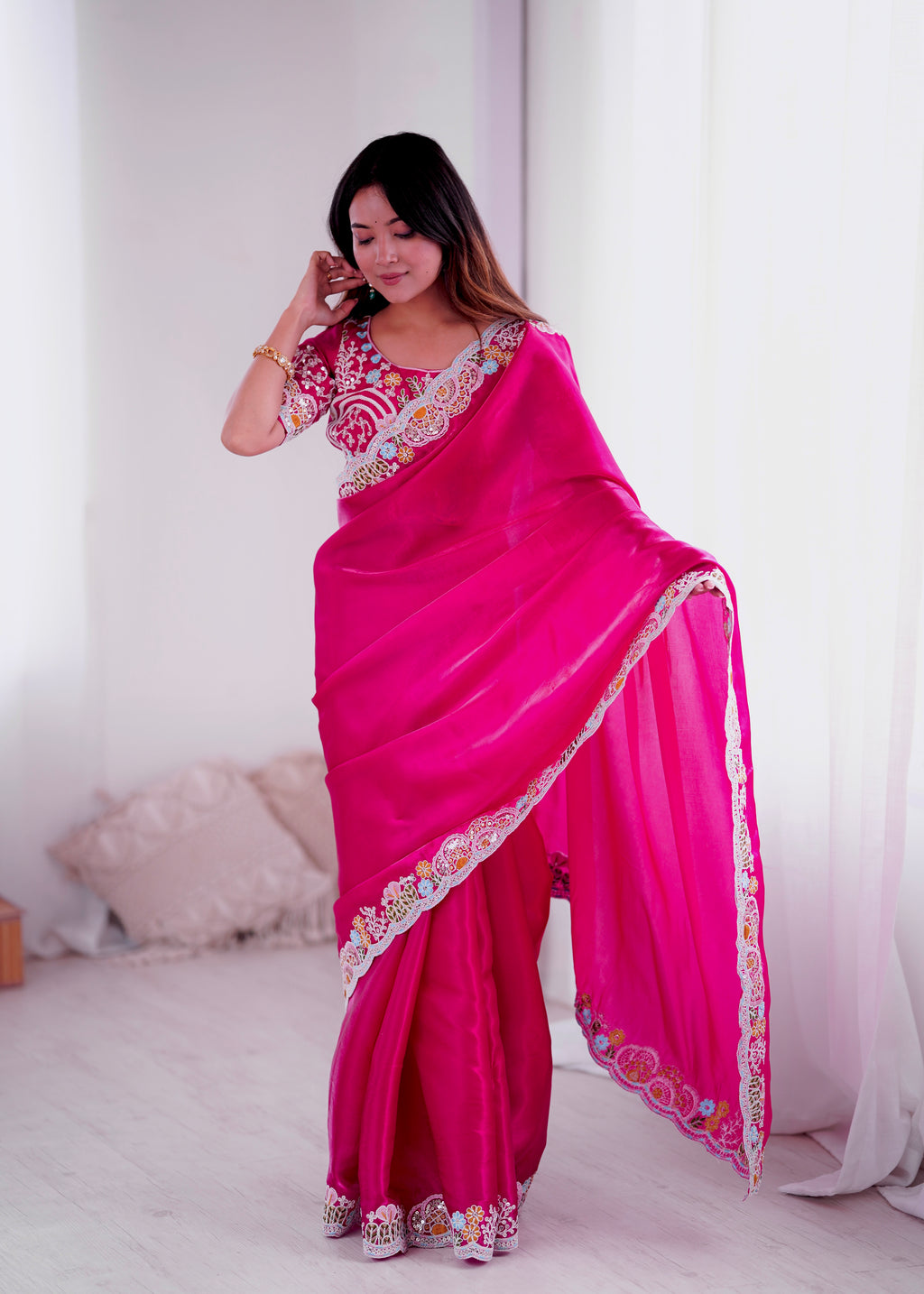 Jimmy Choo Embroidery Sequins Saree