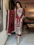 Maroon Embroidered Jalpari Kurta Palazzo Dupatta Set for Women
