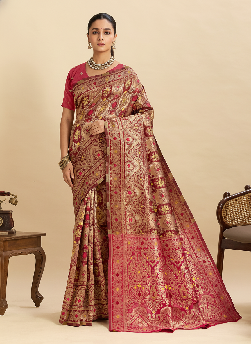 Maroon Charmi Banarasi Silk Woven Saree