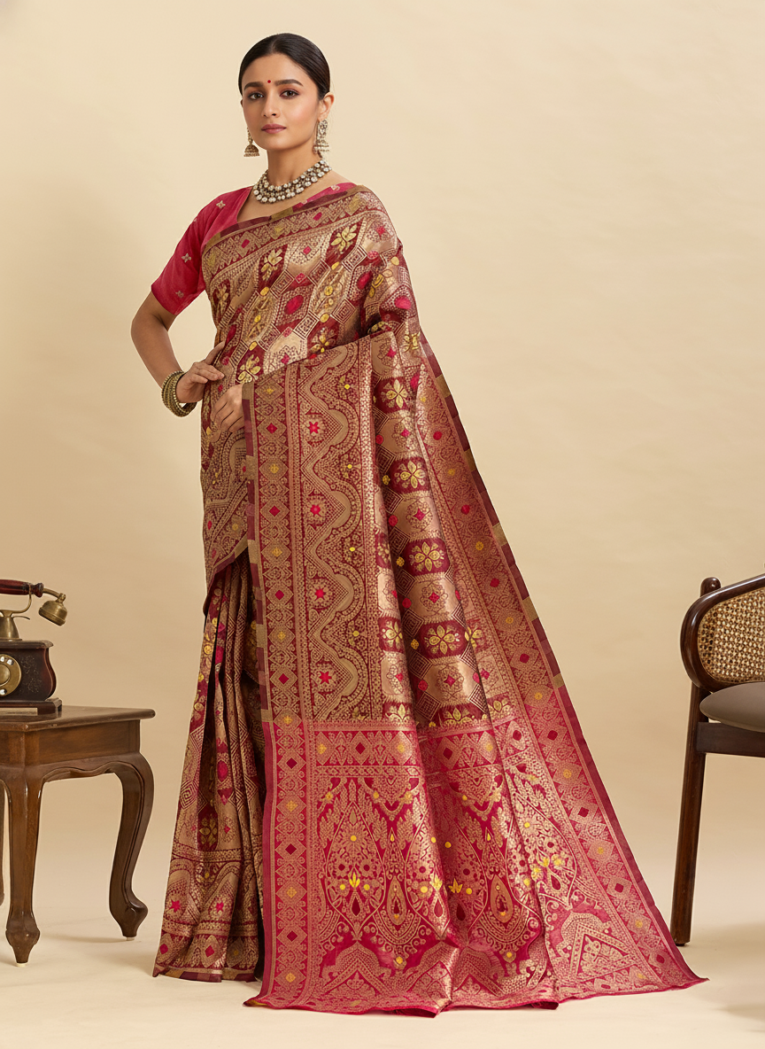 Maroon Charmi Banarasi Silk Woven Saree