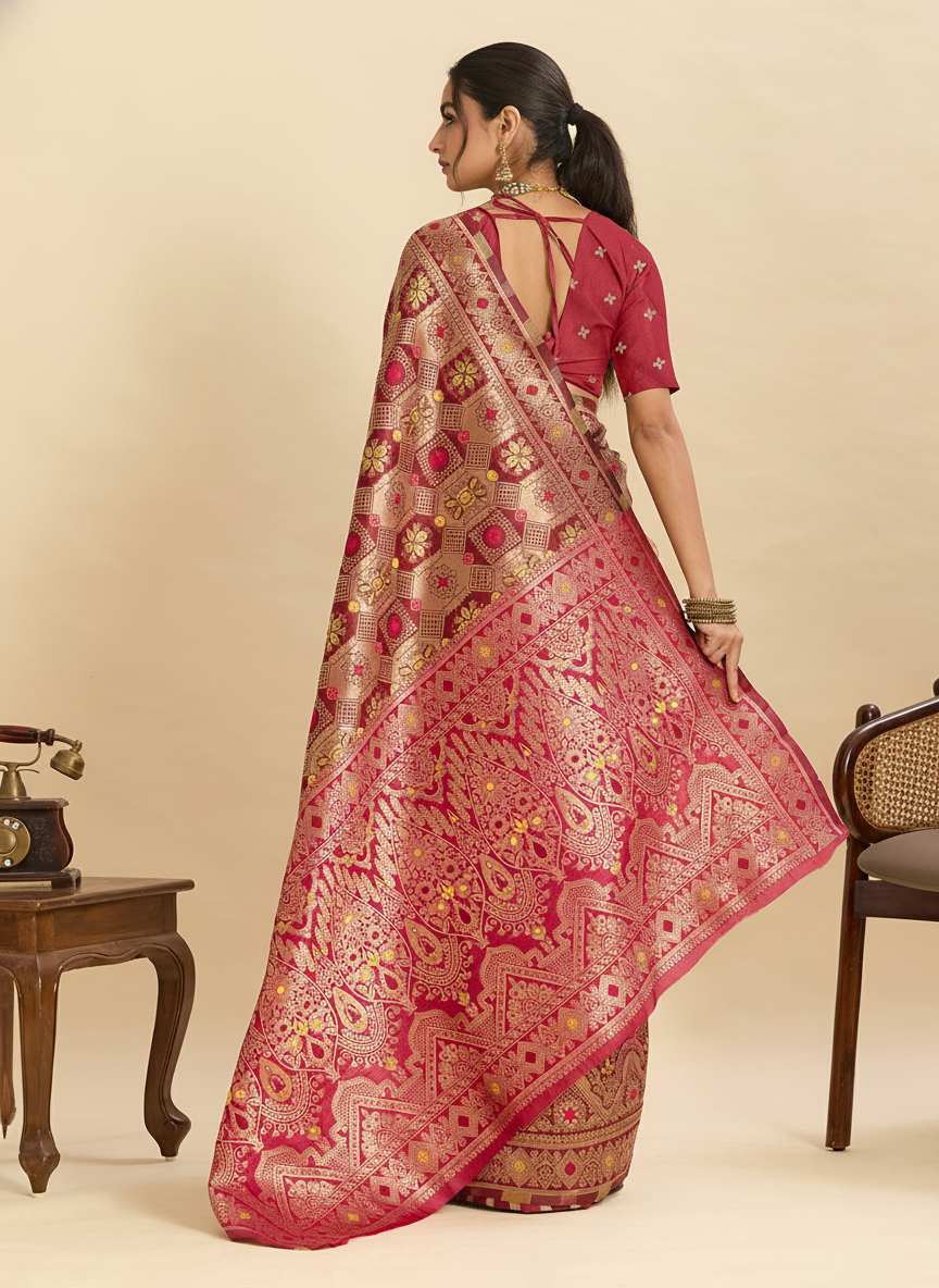 Maroon Charmi Banarasi Silk Woven Saree