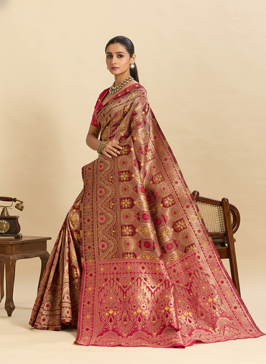 Maroon Charmi Banarasi Silk Woven Saree