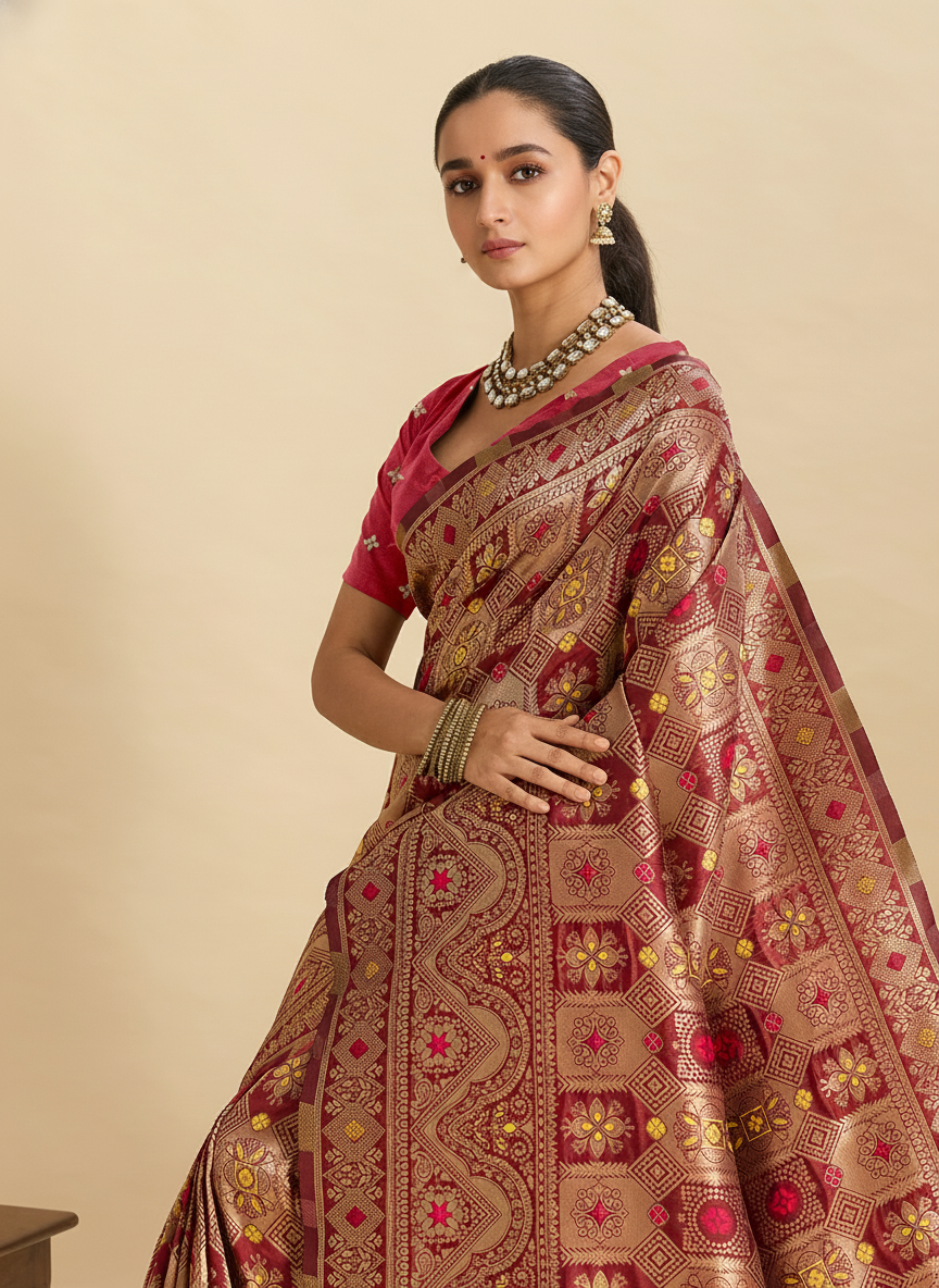 Maroon Charmi Banarasi Silk Woven Saree