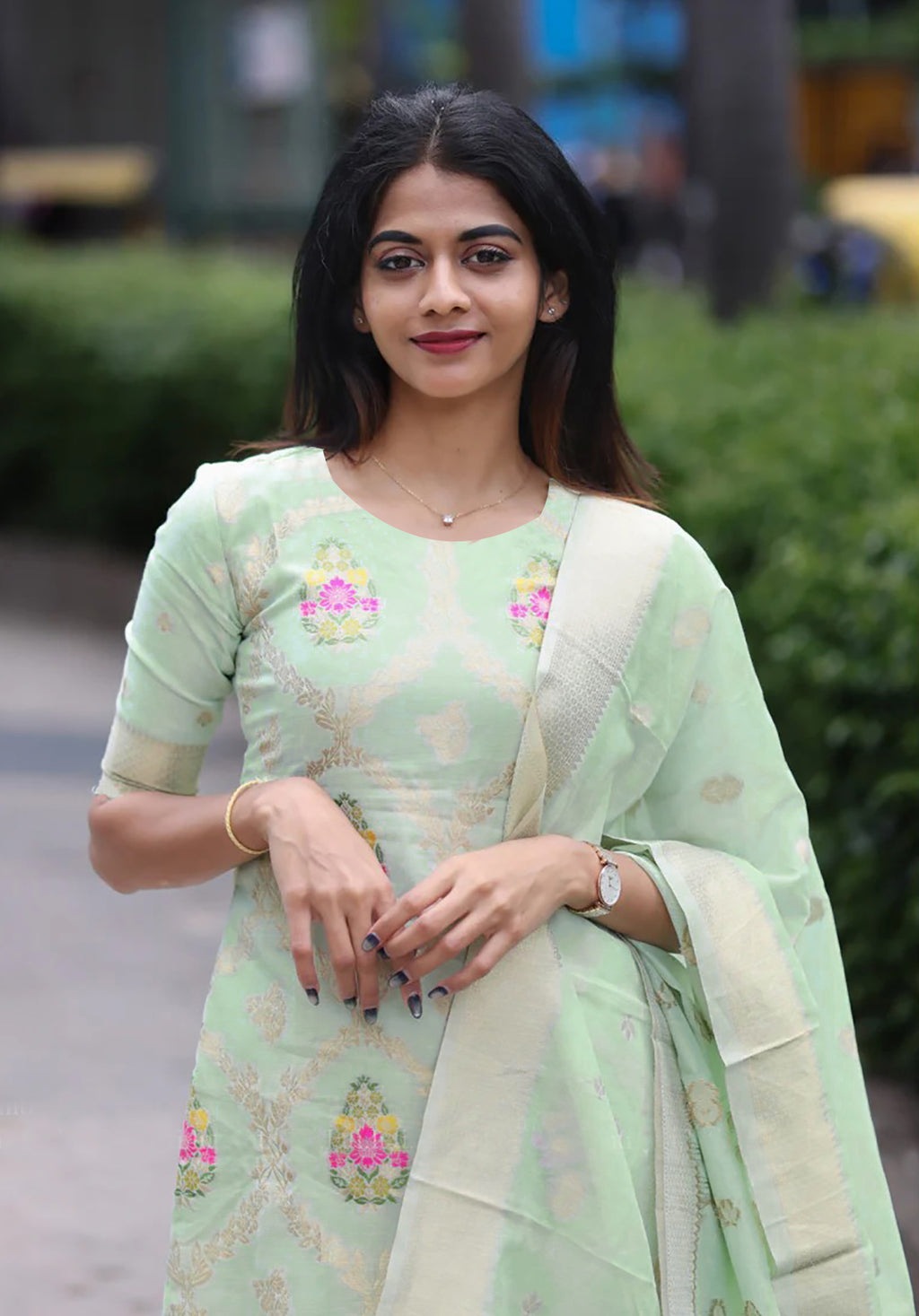 Pista Art Silk Woven Kurta Pant Dupatta Set for Women