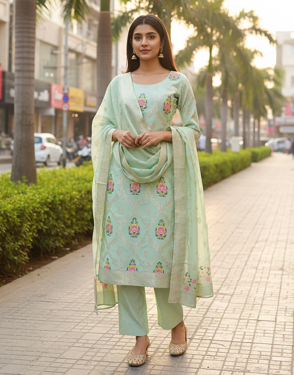 Pista Art Silk Woven Kurta Pant Dupatta Set for Women