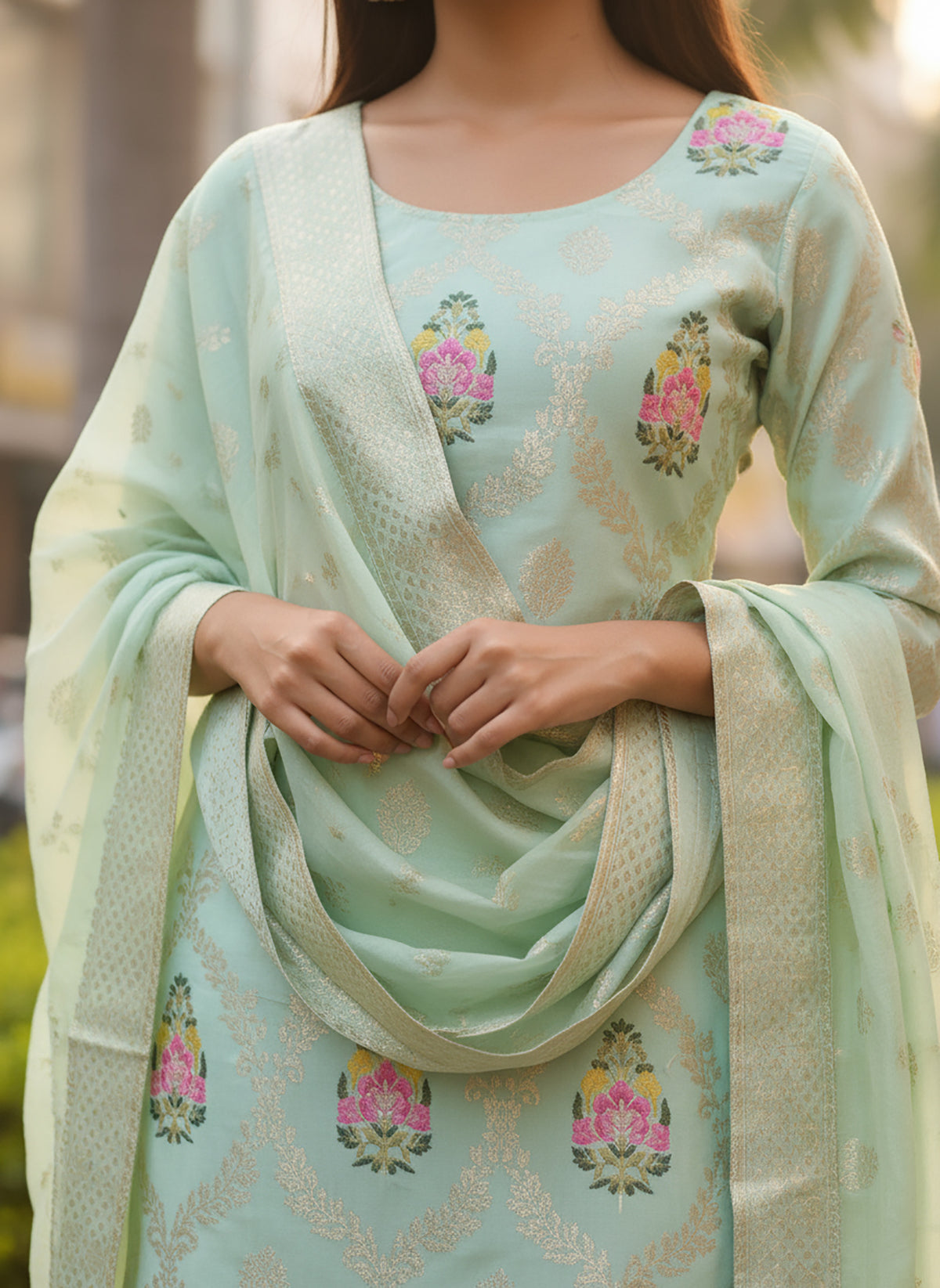 Pista Art Silk Woven Kurta Pant Dupatta Set for Women