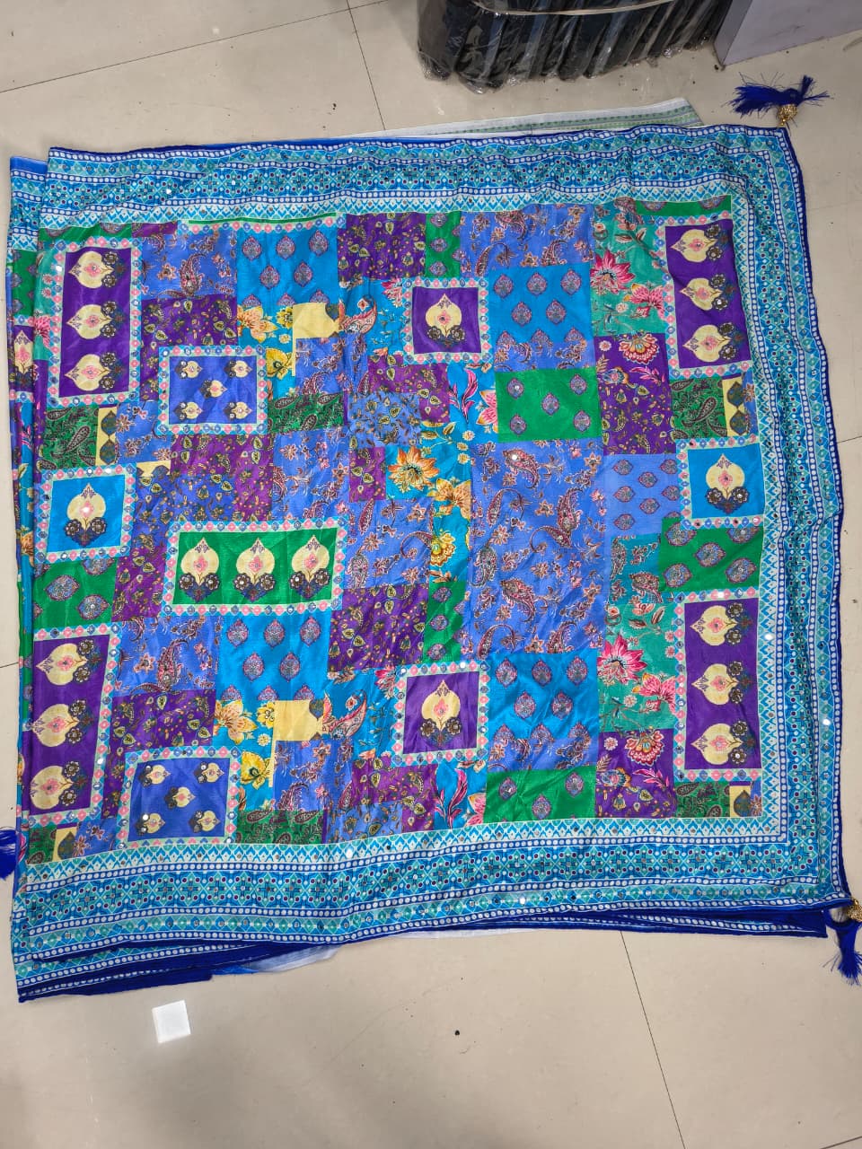 Multi Mirror Chinnon Silk Saree