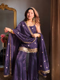 Purple Fendy Silk Sharara Plazo Set with Mirror Work Dupatta
