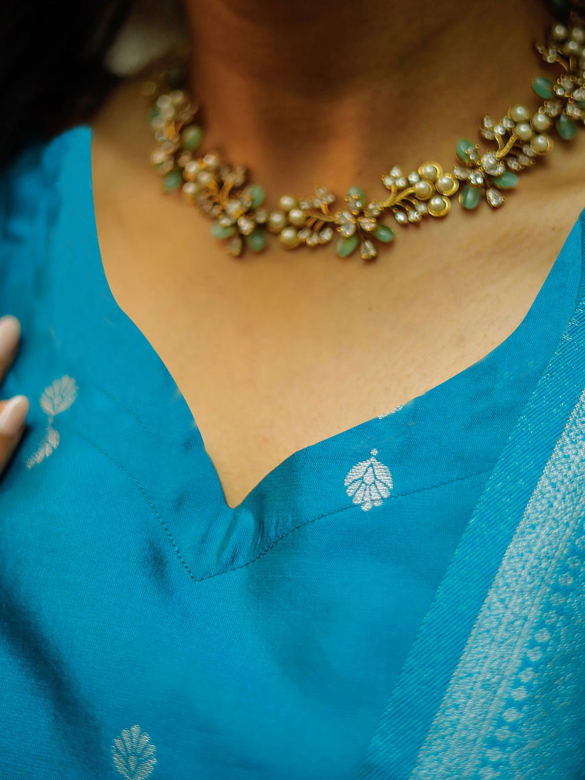 Sky Blue Jacquard Kurta Pant Dupatta Set for Women