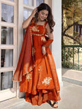 Orange Fendy Silk Anarkali Suit with Zari Sequin Work & Dupatta