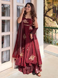 Maroon Fendy Silk Anarkali Suit with Zari Sequin Work & Dupatta