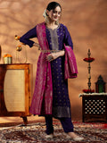 Violet Wooglee Embroidered Kurta Pant Dupatta Set for Women
