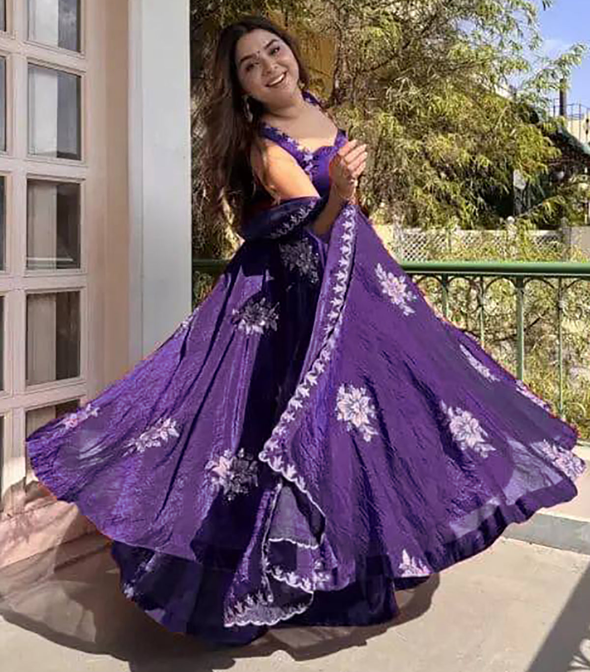 Violet Fendy Silk Anarkali Suit with Zari Sequin Work & Dupatta