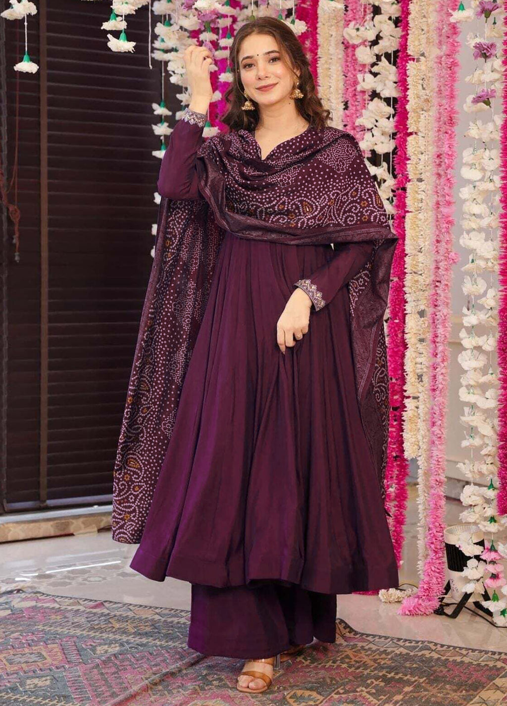 Purple Taara Anarkali Palazzo Dupatta Set for Women