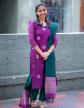 Purple Green Art Silk Kurta Pant Dupatta Set for Women