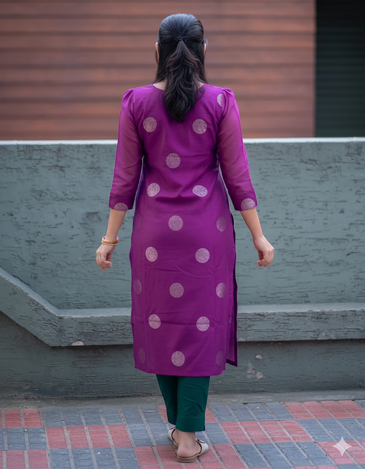 Purple Green Art Silk Kurta Pant Dupatta Set for Women