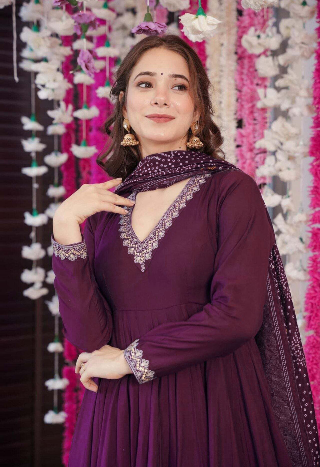 Purple Taara Anarkali Palazzo Dupatta Set for Women
