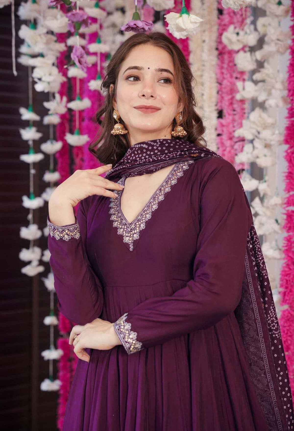 Purple Taara Anarkali Palazzo Dupatta Set for Women