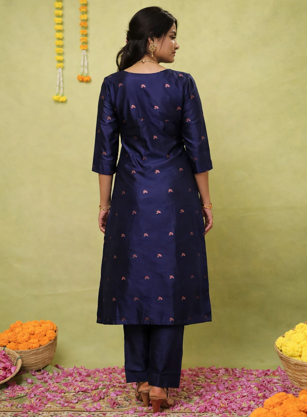 Royal Blue Art Silk Woven Kurta Set with Matching Dupatta