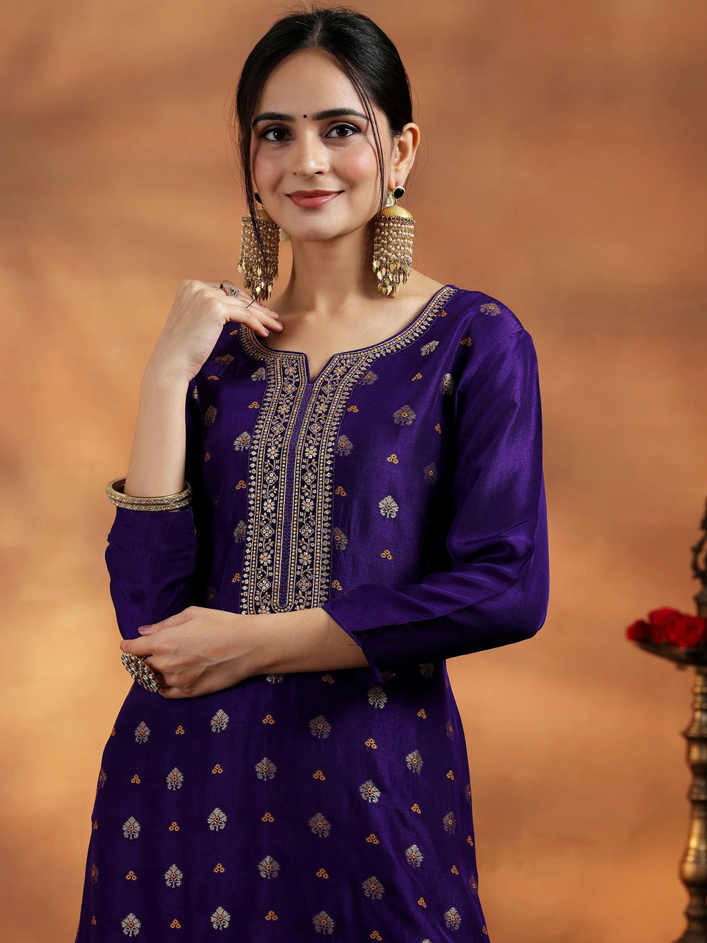 Violet Wooglee Embroidered Kurta Pant Dupatta Set for Women