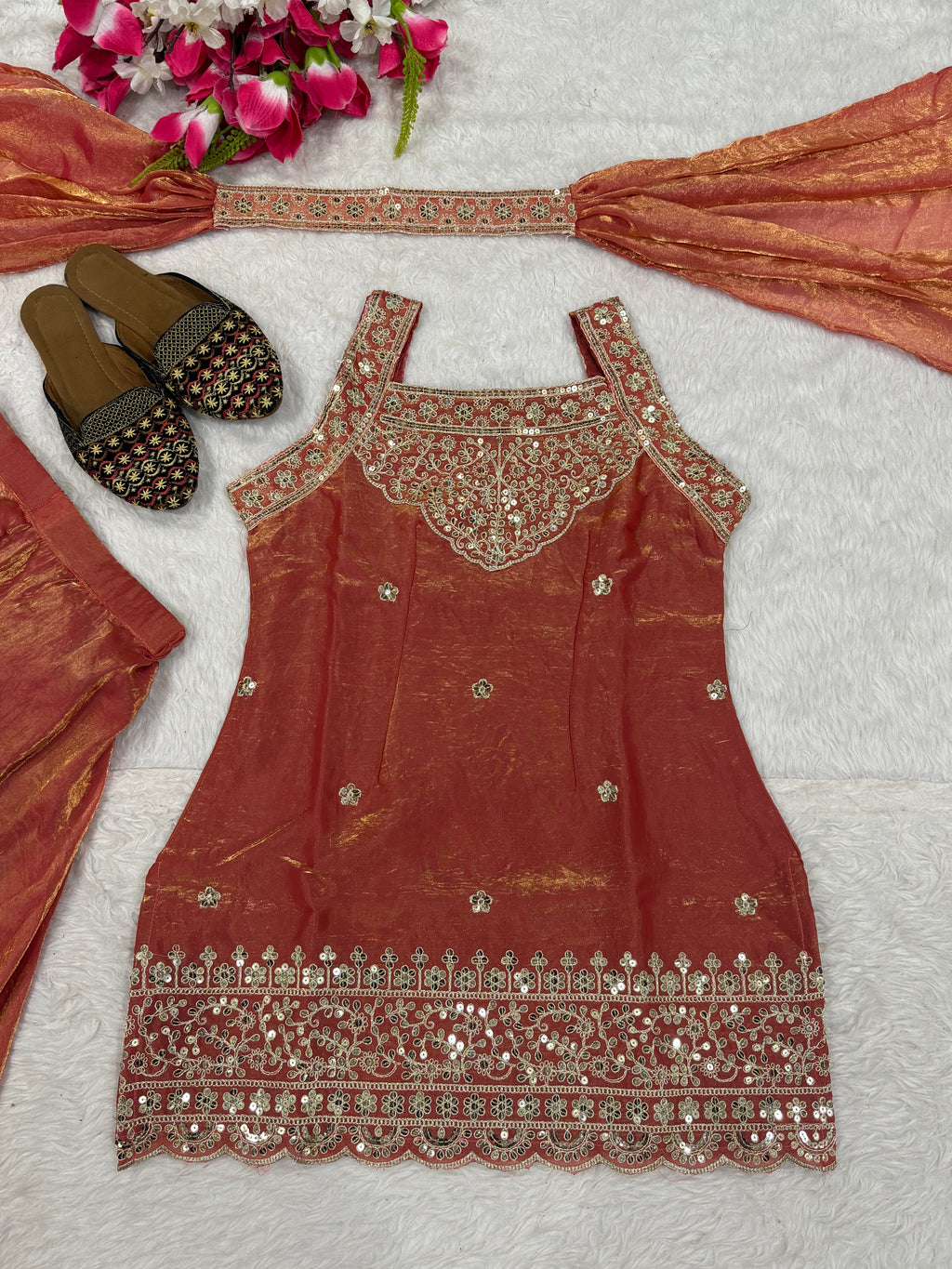 Pink Fendy Silk Sharara Suit with Sequin Embroidery & Dupatta
