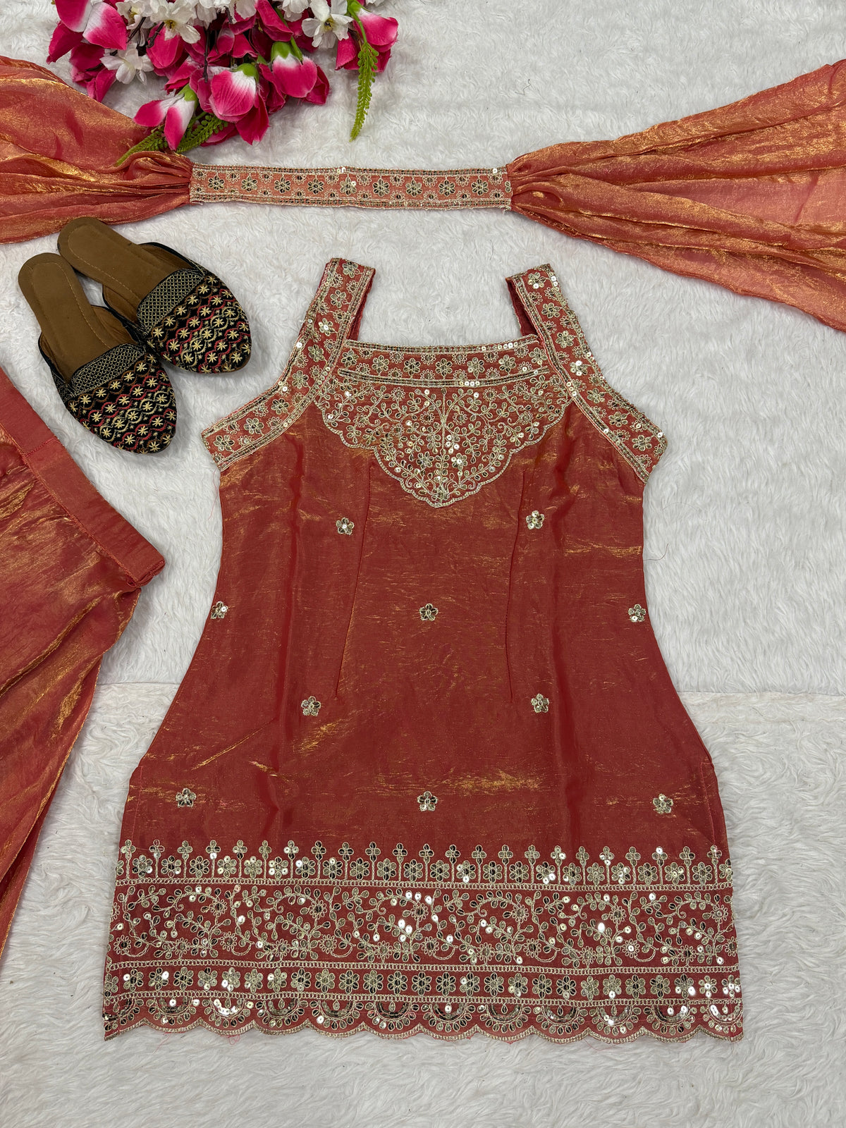 Pink Fendy Silk Sharara Suit with Sequin Embroidery & Dupatta