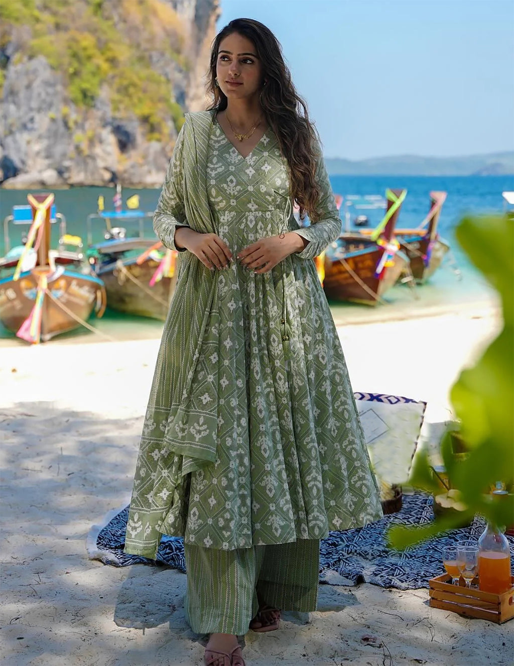 Pista Xena Printed Anarkali Pant Dupatta Set for Women
