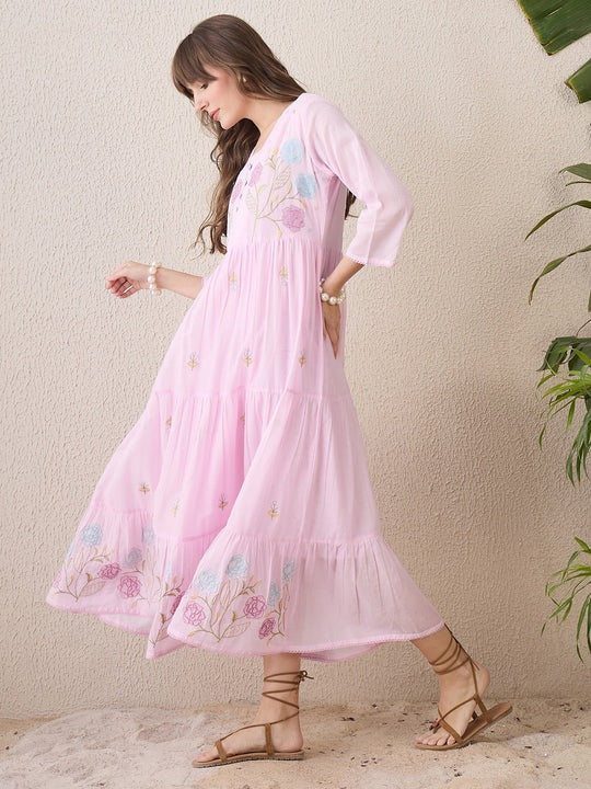 Pink Floral Embroidered Anarkali Dress