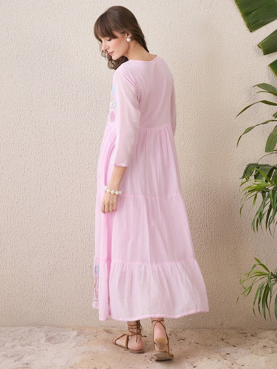 Pink Floral Embroidered Anarkali Dress