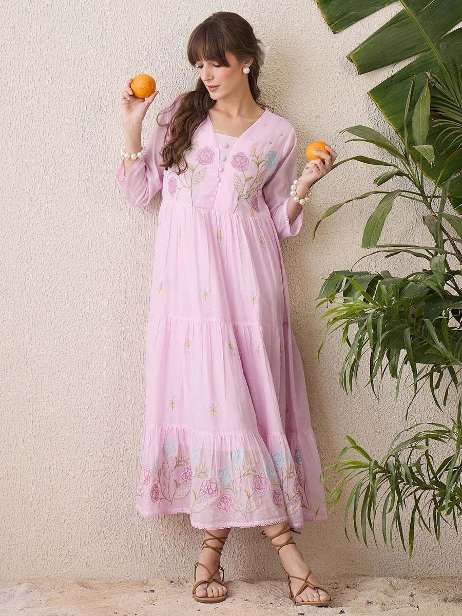 Pink Floral Embroidered Anarkali Dress