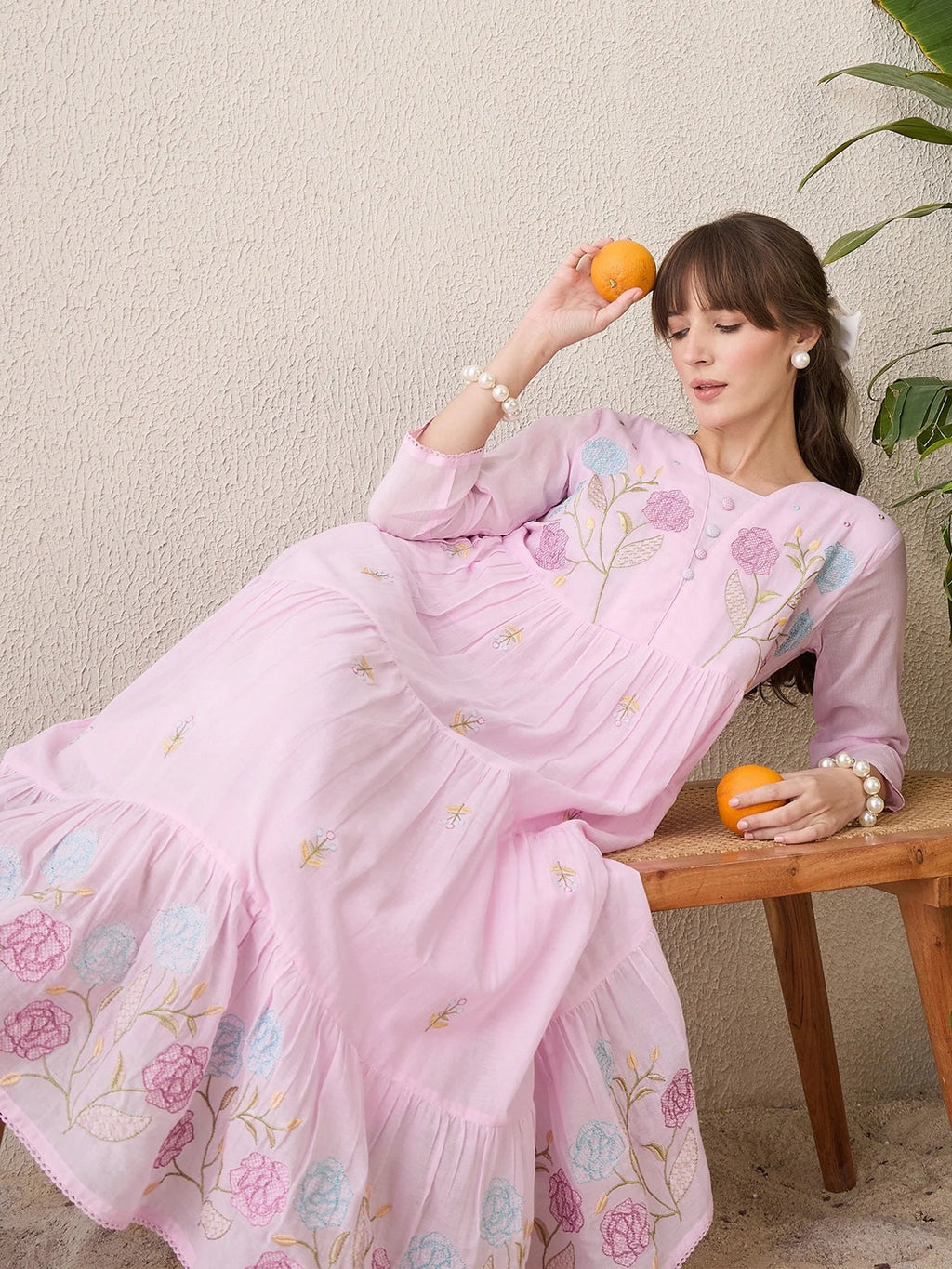 Pink Floral Embroidered Anarkali Dress