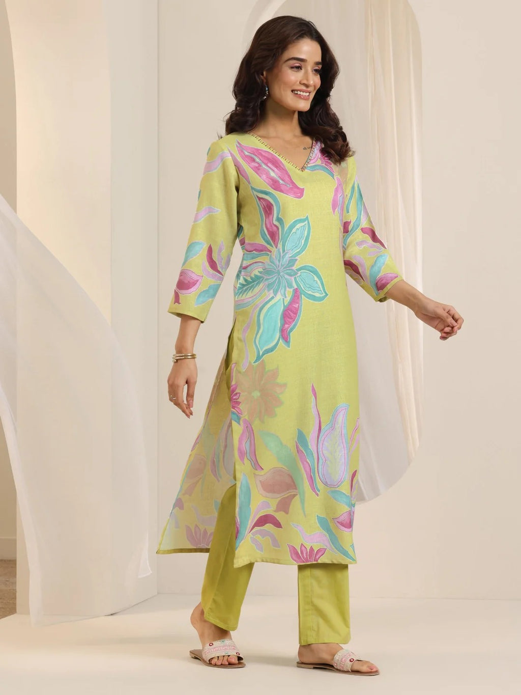 Multi Printed Cotton Blend Straight Suit Set With Dupatta