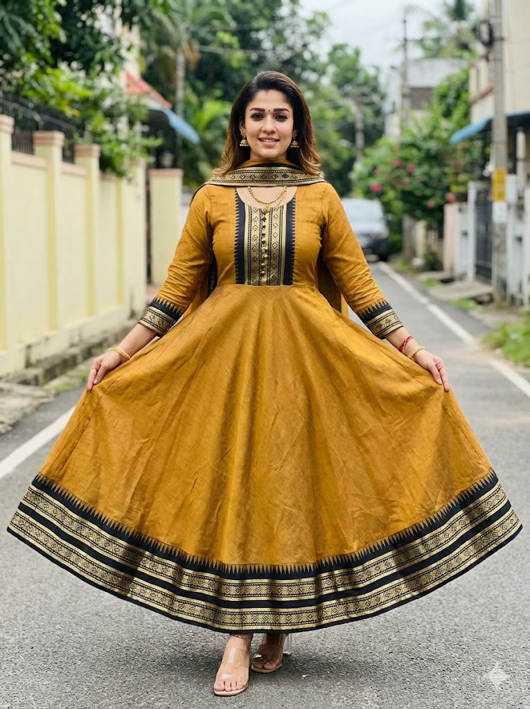 Kanchi Cotton Jacquard Embroidered Gown With Dupatta
