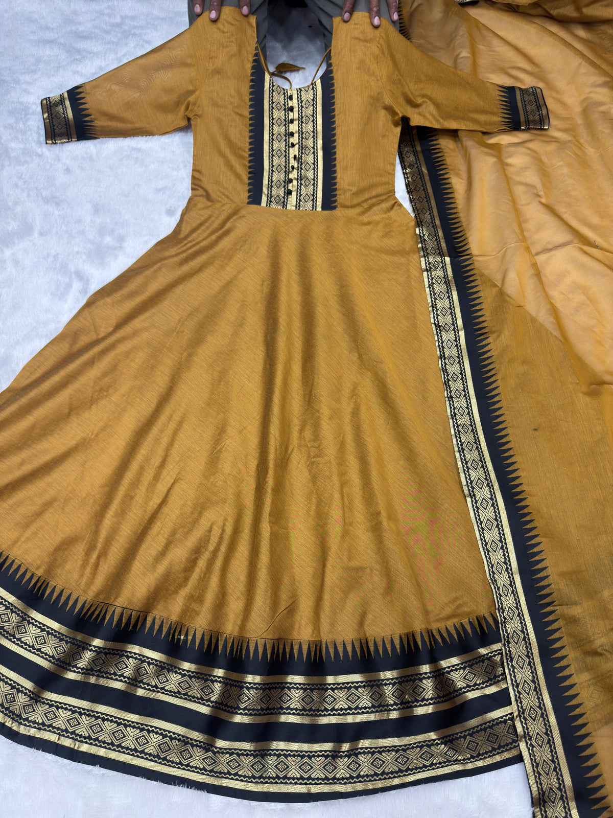 Kanchi Cotton Jacquard Embroidered Gown With Dupatta