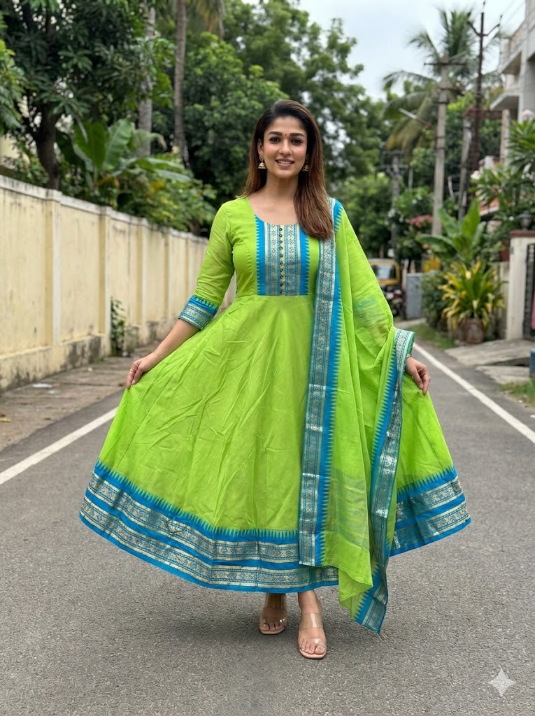 Kanchi Cotton Jacquard Embroidered Gown With Dupatta